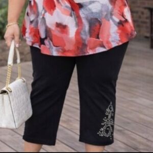 Outfit Potential: Womens Black Ankle Pants with Silver Embellishments   SC0717A